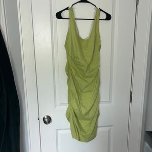 Sara Campbell Lime Green Ruched Midi Dress